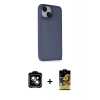 MARSİLYAN™- iPhone 14 Kılıf Atlas Form - Siyah Buffer Cam Ekran Koruyucu + PVD Metal Kamera Lens - MI