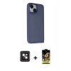 MARSİLYAN™- iPhone 14 Kılıf Atlas Form - Siyah Buffer Cam Ekran Koruyucu + PVD Metal Kamera Lens - PE