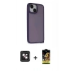 MARSİLYAN™- iPhone 14 Kılıf Atlas Form - Siyah Buffer Cam Ekran Koruyucu + PVD Metal Kamera Lens - PE