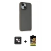 MARSİLYAN™- iPhone 14 Kılıf Atlas Form - Siyah Buffer Cam Ekran Koruyucu + PVD Metal Kamera Lens - PE