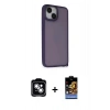 MARSİLYAN™- iPhone 14 Kılıf Atlas Form - Siyah Buffer Hayalet Cam Ekran Koruyucu + PVD Metal Kamera Lens - GS