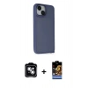 MARSİLYAN™- iPhone 14 Kılıf Atlas Form - Siyah Buffer Hayalet Cam Ekran Koruyucu + PVD Metal Kamera Lens - GS