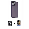 MARSİLYAN™- iPhone 14 Kılıf Atlas Form - Siyah Buffer Hayalet Cam Ekran Koruyucu + PVD Metal Kamera Lens - MI