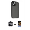 MARSİLYAN™- iPhone 14 Kılıf Atlas Form - Siyah Buffer Hayalet Cam Ekran Koruyucu + PVD Metal Kamera Lens - MI