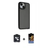 MARSİLYAN™- iPhone 14 Kılıf Atlas Form - Siyah Buffer Hayalet Cam Ekran Koruyucu + PVD Metal Kamera Lens - SH