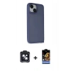 MARSİLYAN™- iPhone 14 Kılıf Atlas Form - Siyah Buffer Hayalet Cam Ekran Koruyucu + PVD Metal Kamera Lens - SH