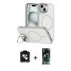 MARSİLYAN™- iPhone 14 Kılıf Çekirdek Klasik - Şeffaf 360 Full Body Arka Koruyucu + PVD Metal Kamera Lens - GS