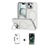 MARSİLYAN™- iPhone 14 Kılıf Çekirdek Klasik - Şeffaf 360 Full Body Arka Koruyucu + Shine Kamera Lens - MI