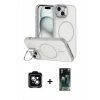 MARSİLYAN™- iPhone 14 Kılıf Çekirdek Klasik - Şeffaf 360 Full Body Arka Koruyucu + PVD Metal Kamera Lens - MI