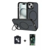MARSİLYAN™- iPhone 14 Kılıf Çekirdek Klasik - Şeffaf 360 Full Body Arka Koruyucu + PVD Metal Kamera Lens - SH