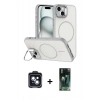 MARSİLYAN™- iPhone 14 Kılıf Çekirdek Klasik - Şeffaf 360 Full Body Arka Koruyucu + PVD Metal Kamera Lens - SH