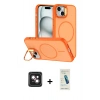 MARSİLYAN™- iPhone 14 Kılıf Çekirdek Klasik - Şeffaf Pasifik Cam Ekran Koruyucu + PVD Metal Kamera Lens - PE