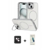 MARSİLYAN™- iPhone 14 Kılıf Çekirdek Klasik - Şeffaf Pasifik Cam Ekran Koruyucu + PVD Metal Kamera Lens - PE