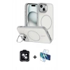 MARSİLYAN™- iPhone 14 Kılıf Çekirdek Klasik - Siyah 3D Antistatik Cam Ekran Koruyucu + PVD Metal Kamera Lens - MI