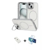 MARSİLYAN™- iPhone 14 Kılıf Çekirdek Klasik - Siyah 3D Antistatik Cam Ekran Koruyucu + Diamond Kamera Lens - PE