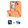 MARSİLYAN™- iPhone 14 Kılıf Çekirdek Klasik - Siyah 3D Antistatik Cam Ekran Koruyucu + PVD Metal Kamera Lens - PE