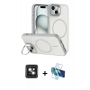 MARSİLYAN™- iPhone 14 Kılıf Çekirdek Klasik - Siyah 3D Antistatik Cam Ekran Koruyucu + PVD Metal Kamera Lens - PE