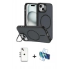 MARSİLYAN™- iPhone 14 Kılıf Çekirdek Klasik - Siyah 3D Antistatik Cam Ekran Koruyucu + Shine Kamera Lens - GI