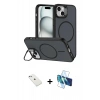 MARSİLYAN™- iPhone 14 Kılıf Çekirdek Klasik - Siyah 3D Antistatik Cam Ekran Koruyucu + Diamond Kamera Lens - SABE