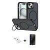 MARSİLYAN™- iPhone 14 Kılıf Çekirdek Klasik - Siyah 3D Antistatik Hayalet Cam Ekran Koruyucu + Diamond Kamera Lens - PE