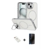 MARSİLYAN™- iPhone 14 Kılıf Çekirdek Klasik - Siyah 3D Antistatik Hayalet Cam Ekran Koruyucu + Diamond Kamera Lens - KI