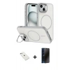 MARSİLYAN™- iPhone 14 Kılıf Çekirdek Klasik - Siyah 3D Antistatik Hayalet Cam Ekran Koruyucu + Diamond Kamera Lens - SABE
