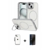 MARSİLYAN™- iPhone 14 Kılıf Çekirdek Klasik - Siyah 3D Antistatik Hayalet Cam Ekran Koruyucu + Shine Kamera Lens - GS