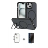 MARSİLYAN™- iPhone 14 Kılıf Çekirdek Klasik - Siyah 3D Antistatik Hayalet Cam Ekran Koruyucu + Shine Kamera Lens - GI