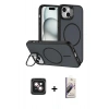 MARSİLYAN™- iPhone 14 Kılıf Çekirdek Klasik - Siyah Bilvis 3D Mat Cam Ekran Koruyucu + PVD Metal Kamera Lens - PE