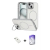 MARSİLYAN™- iPhone 14 Kılıf Çekirdek Klasik - Siyah Bilvis 5in1 3D Magic Cam Ekran Koruyucu + Diamond Kamera Lens - YL