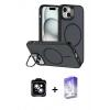 MARSİLYAN™- iPhone 14 Kılıf Çekirdek Klasik - Siyah Bilvis 5in1 3D Magic Cam Ekran Koruyucu + PVD Metal Kamera Lens - MI