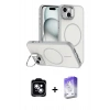 MARSİLYAN™- iPhone 14 Kılıf Çekirdek Klasik - Siyah Bilvis 5in1 3D Magic Cam Ekran Koruyucu + PVD Metal Kamera Lens - MI