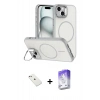 MARSİLYAN™- iPhone 14 Kılıf Çekirdek Klasik - Siyah Bilvis 5in1 3D Magic Cam Ekran Koruyucu + Diamond Kamera Lens - PE