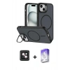 MARSİLYAN™- iPhone 14 Kılıf Çekirdek Klasik - Siyah Bilvis 5in1 3D Magic Cam Ekran Koruyucu + Pembe PVD Metal Kamera Lens