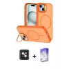 MARSİLYAN™- iPhone 14 Kılıf Çekirdek Klasik - Siyah Bilvis 5in1 3D Magic Cam Ekran Koruyucu + Pembe PVD Metal Kamera Lens