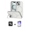 MARSİLYAN™- iPhone 14 Kılıf Çekirdek Klasik - Siyah Bilvis 5in1 3D Magic Cam Ekran Koruyucu + Pembe PVD Metal Kamera Lens