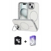 MARSİLYAN™- iPhone 14 Kılıf Çekirdek Klasik - Siyah Bilvis 5in1 3D Magic Cam Ekran Koruyucu + PVD Metal Kamera Lens - GS