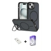 MARSİLYAN™- iPhone 14 Kılıf Çekirdek Klasik - Siyah Bilvis 5in1 3D Magic Cam Ekran Koruyucu + Diamond Kamera Lens - SABE
