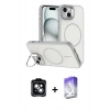 MARSİLYAN™- iPhone 14 Kılıf Çekirdek Klasik - Siyah Bilvis 5in1 3D Magic Cam Ekran Koruyucu + PVD Metal Kamera Lens - YL