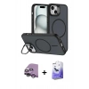 MARSİLYAN™- iPhone 14 Kılıf Çekirdek Klasik - Siyah Bilvis 5in1 5D Magic Hayalet Cam Ekran Koruyucu + Raze Metal Kamera Lens - GS