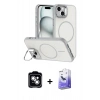 MARSİLYAN™- iPhone 14 Kılıf Çekirdek Klasik - Siyah Bilvis 5in1 5D Magic Hayalet Cam Ekran Koruyucu + PVD Metal Kamera Lens - GS
