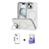 MARSİLYAN™- iPhone 14 Kılıf Çekirdek Klasik - Siyah Bilvis 5in1 5D Magic Hayalet Cam Ekran Koruyucu + Shine Kamera Lens - MI