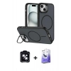 MARSİLYAN™- iPhone 14 Kılıf Çekirdek Klasik - Siyah Bilvis 5in1 5D Magic Hayalet Cam Ekran Koruyucu + PVD Metal Kamera Lens - MI