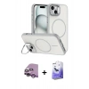 MARSİLYAN™- iPhone 14 Kılıf Çekirdek Klasik - Siyah Bilvis 5in1 5D Magic Hayalet Cam Ekran Koruyucu + Mor Raze Metal Kamera Lens