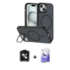 MARSİLYAN™- iPhone 14 Kılıf Çekirdek Klasik - Siyah Bilvis 5in1 5D Magic Hayalet Cam Ekran Koruyucu + PVD Metal Kamera Lens - TU