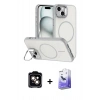MARSİLYAN™- iPhone 14 Kılıf Çekirdek Klasik - Siyah Bilvis 5in1 5D Magic Hayalet Cam Ekran Koruyucu + PVD Metal Kamera Lens - TU