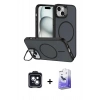MARSİLYAN™- iPhone 14 Kılıf Çekirdek Klasik - Siyah Bilvis 5in1 5D Magic Hayalet Cam Ekran Koruyucu + PVD Metal Kamera Lens - SH