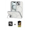 MARSİLYAN™- iPhone 14 Kılıf Çekirdek Klasik - Siyah Buffer Cam Ekran Koruyucu + PVD Metal Kamera Lens - PE
