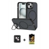 MARSİLYAN™- iPhone 14 Kılıf Çekirdek Klasik - Siyah Buffer Cam Ekran Koruyucu + PVD Metal Kamera Lens - PE