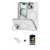 MARSİLYAN™- iPhone 14 Kılıf Çekirdek Klasik - Siyah Buffer Hayalet Cam Ekran Koruyucu + Diamond Kamera Lens - PE